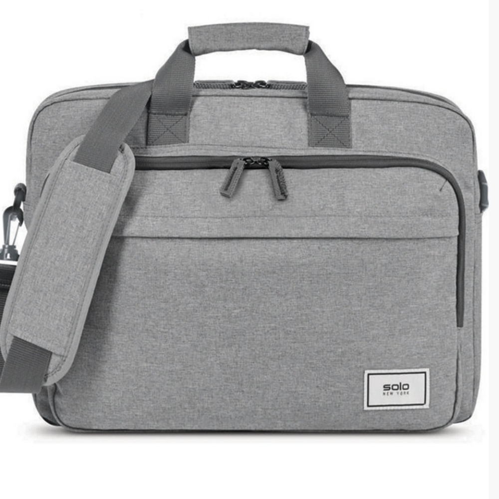 Solo New York Gray Re:New Recycled Adjustable Straps Laptop Briefcase Size 15.6"